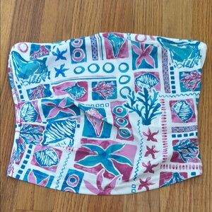 Colorful Strapless Top with Abstract Print